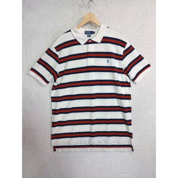 Vintage Ralph Lauren Polo Shirt Mens XL White Red Blue Striped Pony - Picture 8 of 9
